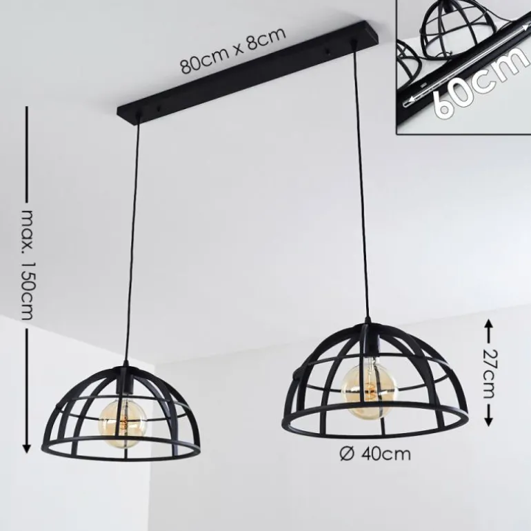 Suspension Ballarat Noir, 2 lumières