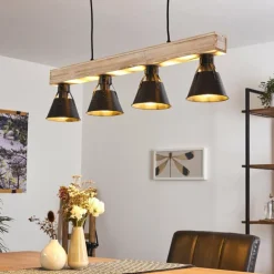 Suspension Berkeley Bois clair, Noir, 4 lumières