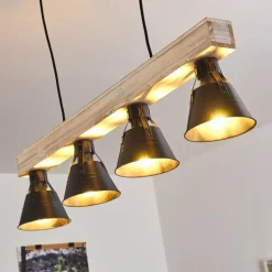 Suspension Berkeley Bois clair, Noir, 4 lumières