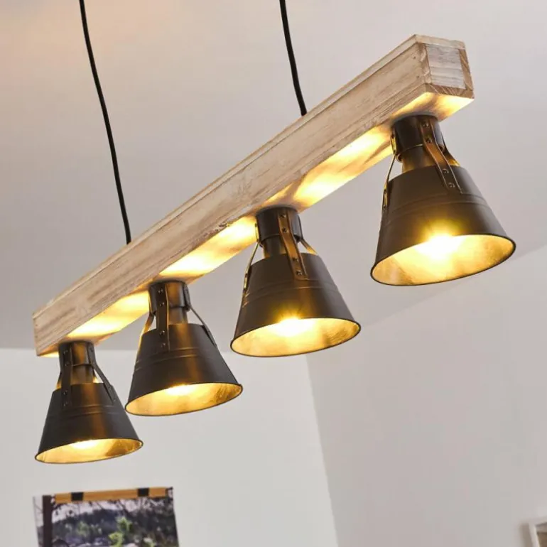 Suspension Berkeley Bois clair, Noir, 4 lumières