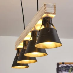 Suspension Berkeley Bois clair, Noir, 4 lumières