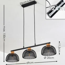 Suspension Besancon Brun, Noir, 3 lumières