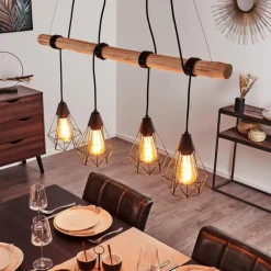 Suspension Betsele Bois clair, Noir, 4 lumières