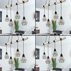 Suspension Betsele Bois clair, Noir, 4 lumières