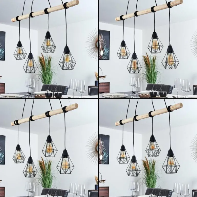 Suspension Betsele Bois clair, Noir, 4 lumières