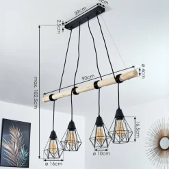Suspension Betsele Bois clair, Noir, 4 lumières