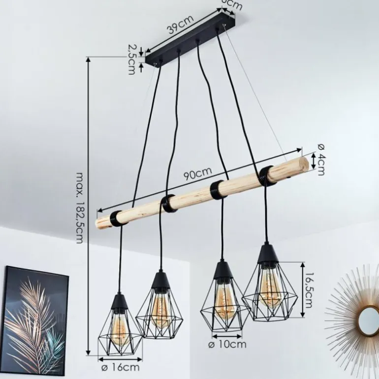 Suspension Betsele Bois clair, Noir, 4 lumières
