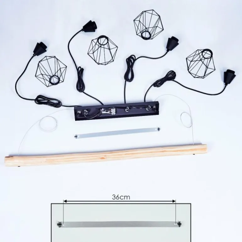 Suspension Betsele Bois clair, Noir, 4 lumières
