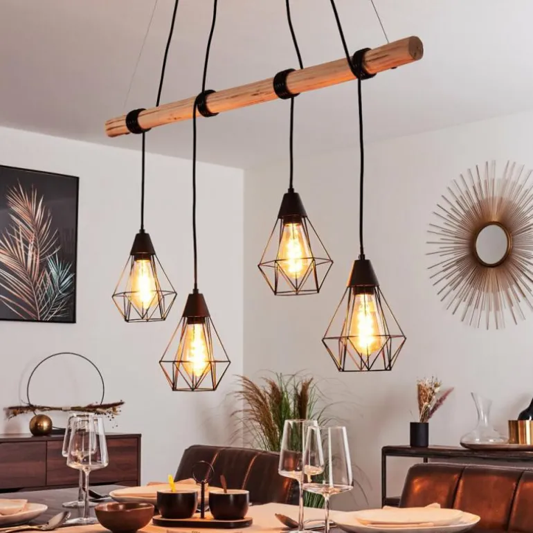 Suspension Betsele Bois clair, Noir, 4 lumières