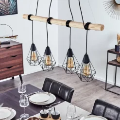 Suspension Betsele Bois clair, Noir, 4 lumières