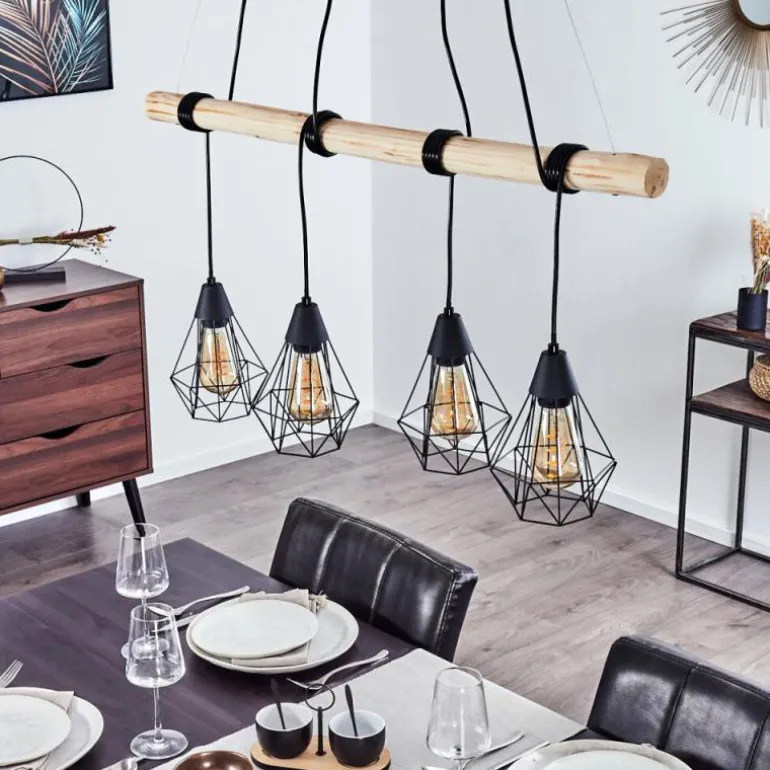 Suspension Betsele Bois clair, Noir, 4 lumières