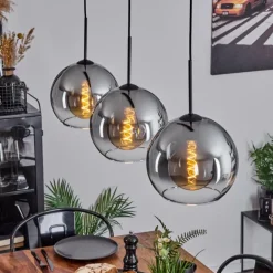 Suspension Boules 25 cm Koyoto Clair, Fumé, 3 lumières
