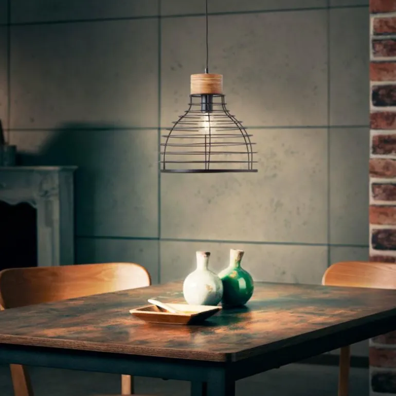 Suspension Brilliant Avia Bois clair, Noir, 1 lumière