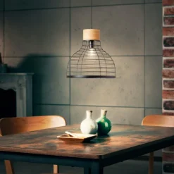 Suspension Brilliant Avia Bois clair, Noir, 1 lumière