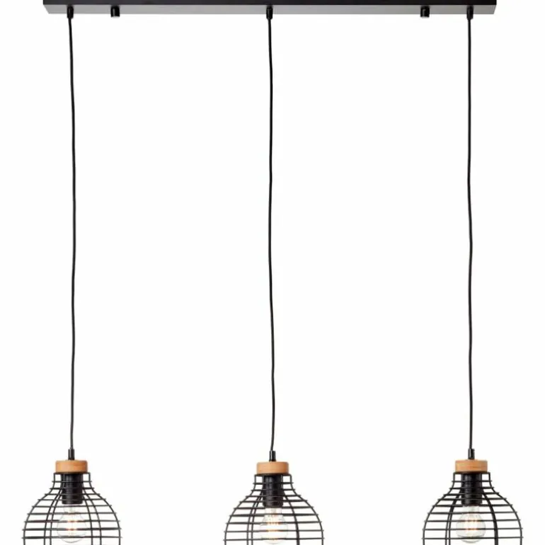 Suspension Brilliant Avia Bois clair, Noir, 3 lumières