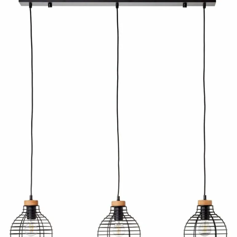 Suspension Brilliant Avia Bois clair, Noir, 3 lumières