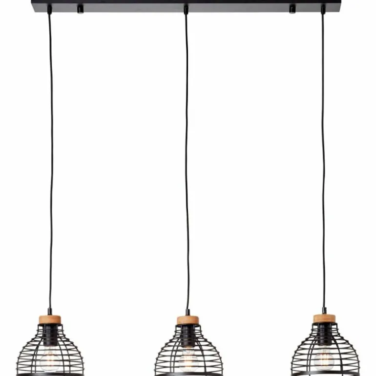 Suspension Brilliant Avia Bois clair, Noir, 3 lumières