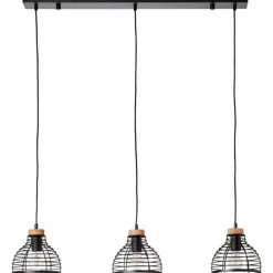 Suspension Brilliant Avia Bois clair, Noir, 3 lumières
