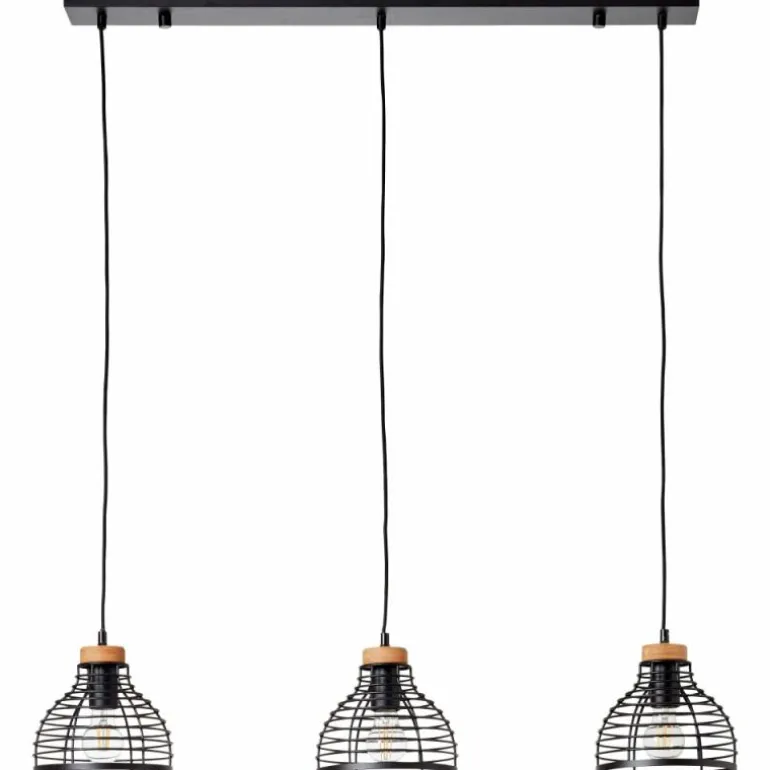 Suspension Brilliant Avia Bois clair, Noir, 3 lumières