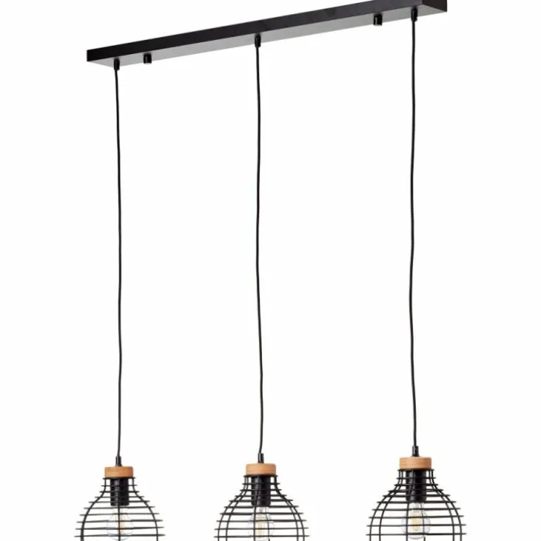 Suspension Brilliant Avia Bois clair, Noir, 3 lumières