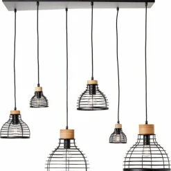 Suspension Brilliant Avia Bois clair, Noir, 6 lumières