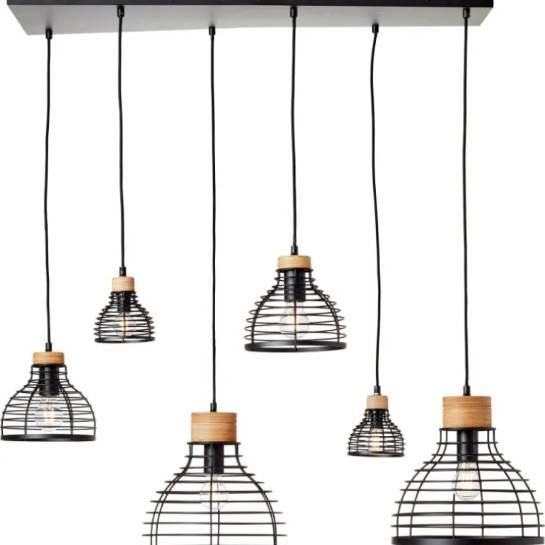 Suspension Brilliant Avia Bois clair, Noir, 6 lumières