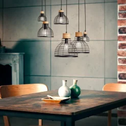 Suspension Brilliant Avia Bois clair, Noir, 6 lumières