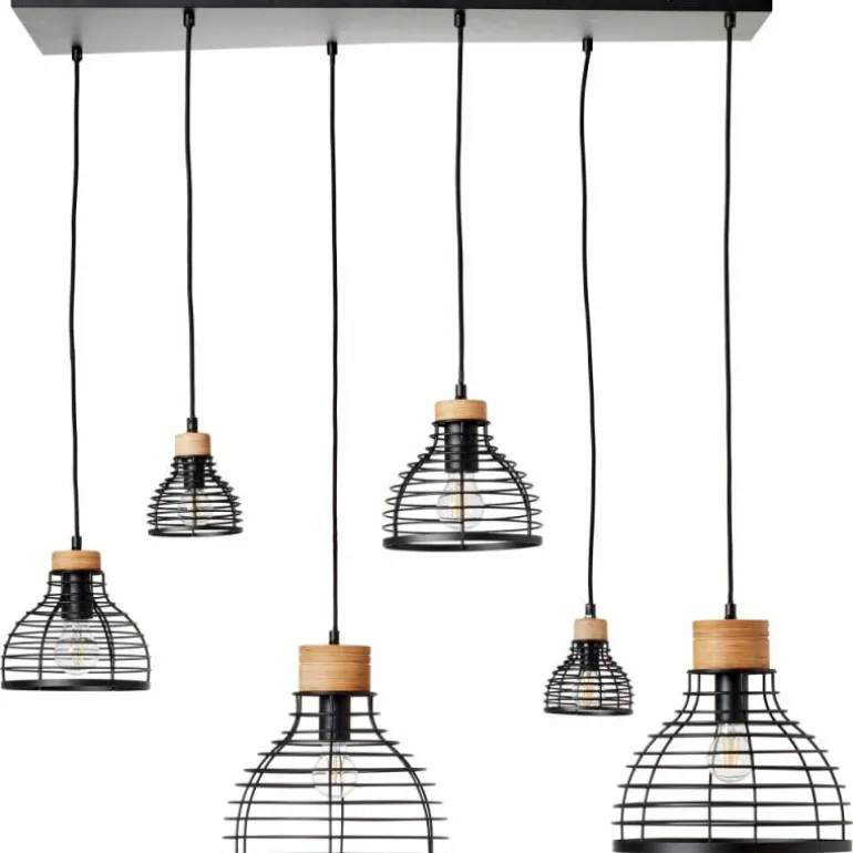 Suspension Brilliant Avia Bois clair, Noir, 6 lumières