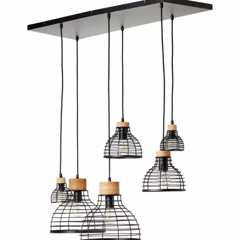 Suspension Brilliant Avia Bois clair, Noir, 6 lumières