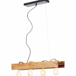 Suspension Brilliant Calandra Bois clair, Noir, 4 lumières