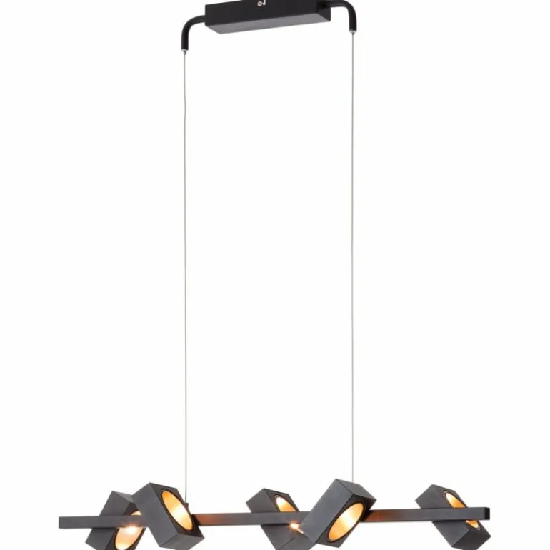Suspension Brilliant Dillard LED Or, Noir, 5 lumières, Télécommandes