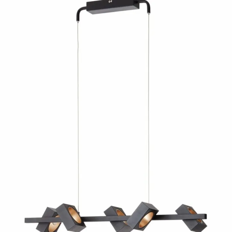 Suspension Brilliant Dillard LED Or, Noir, 5 lumières, Télécommandes