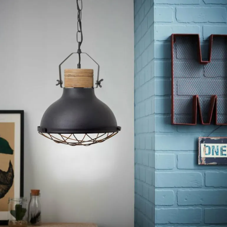 Suspension Brilliant Emma Bois clair, Noir, 1 lumière