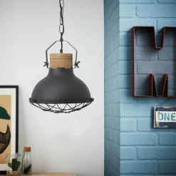 Suspension Brilliant Emma Bois clair, Noir, 1 lumière