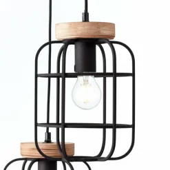 Suspension Brilliant Gwen Bois clair, Noir, 3 lumières