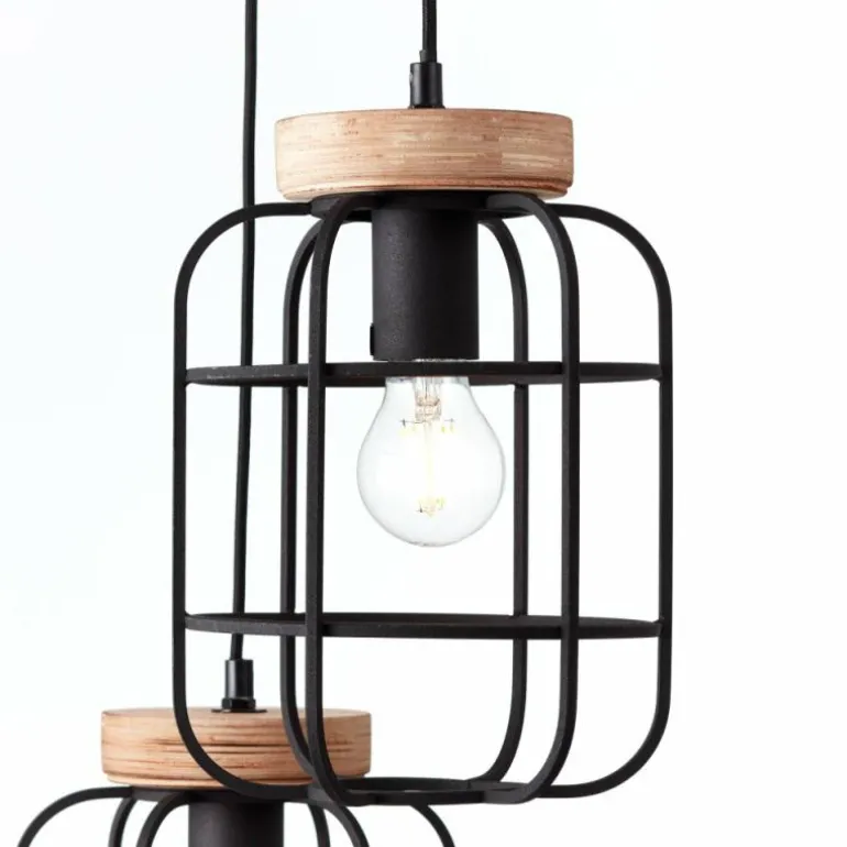 Suspension Brilliant Gwen Bois clair, Noir, 3 lumières