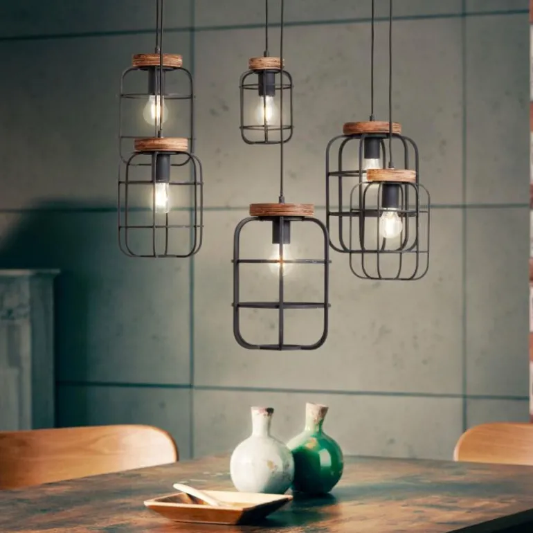 Suspension Brilliant Gwen Bois foncé, Noir, 6 lumières