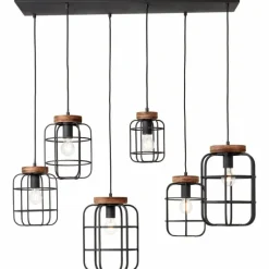 Suspension Brilliant Gwen Bois foncé, Noir, 6 lumières
