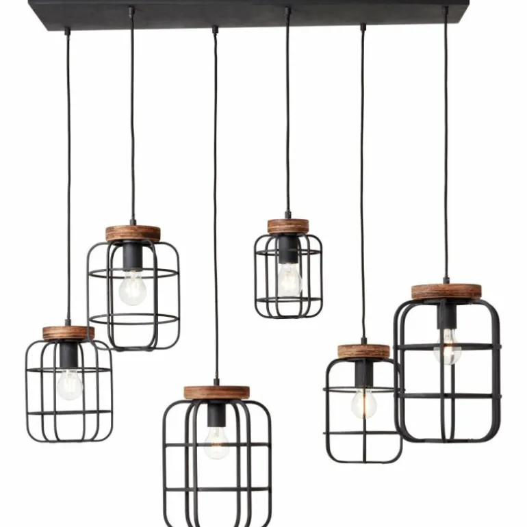 Suspension Brilliant Gwen Bois foncé, Noir, 6 lumières