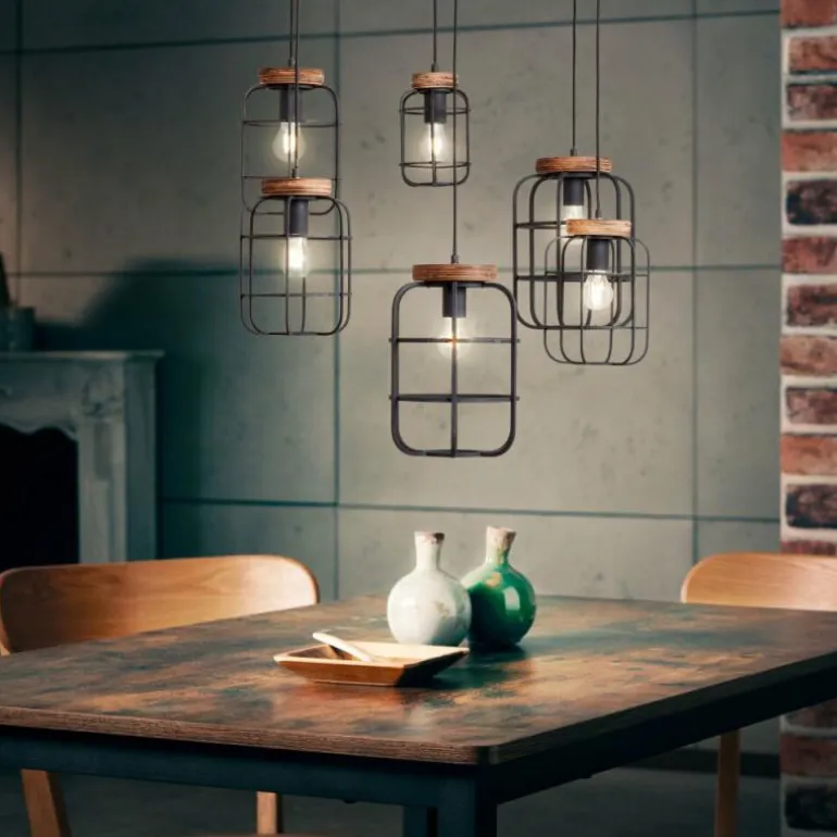 Suspension Brilliant Gwen Bois foncé, Noir, 6 lumières