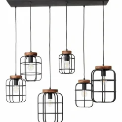 Suspension Brilliant Gwen Bois foncé, Noir, 6 lumières