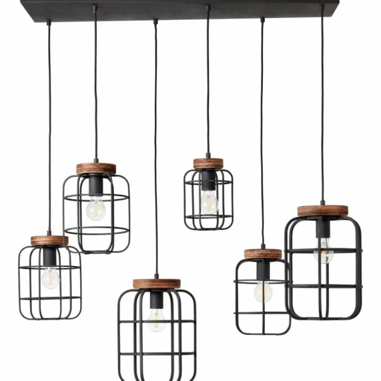 Suspension Brilliant Gwen Bois foncé, Noir, 6 lumières