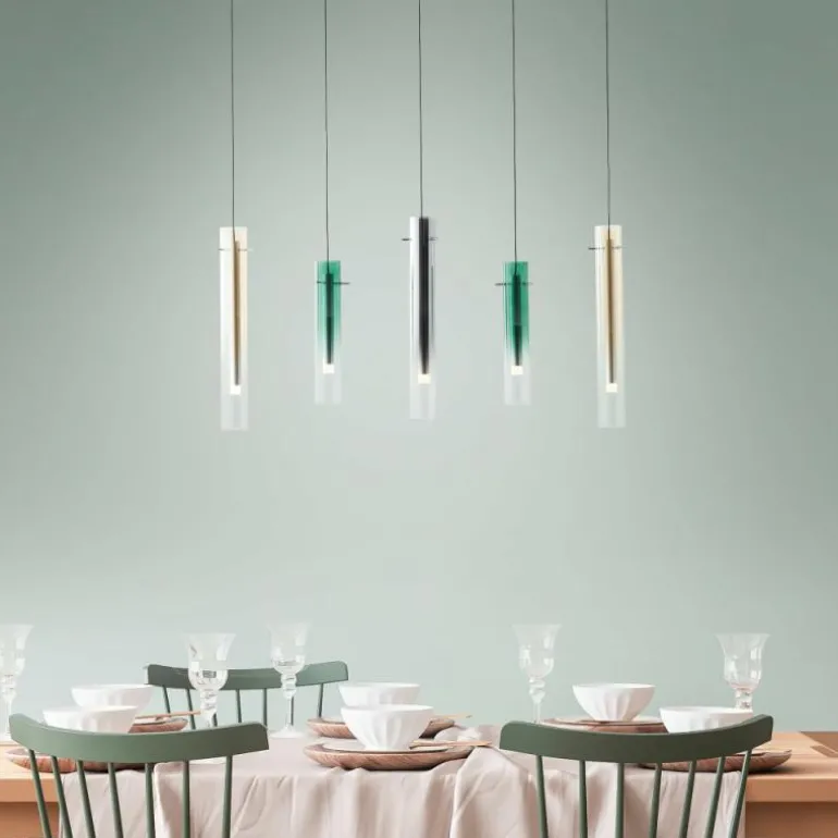 Suspension Brilliant Inez LED Argenté, 5 lumières