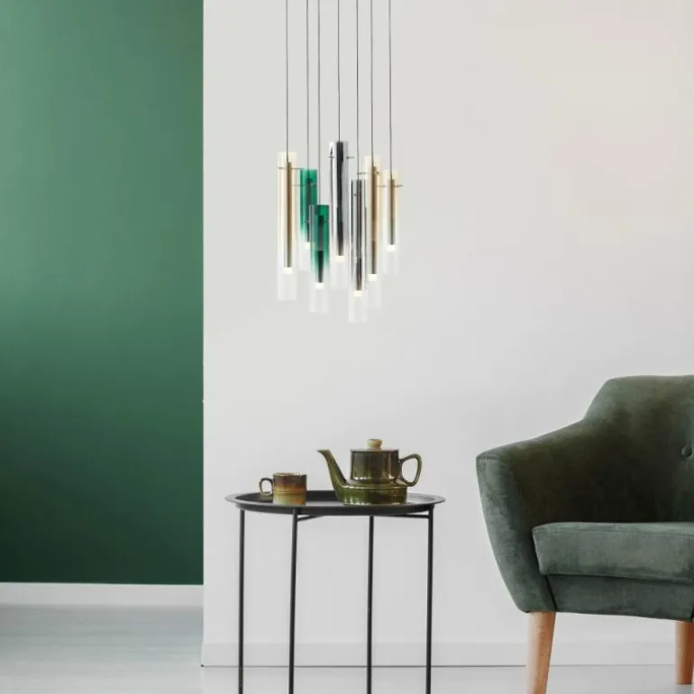 Suspension Brilliant Inez LED Argenté, 7 lumières