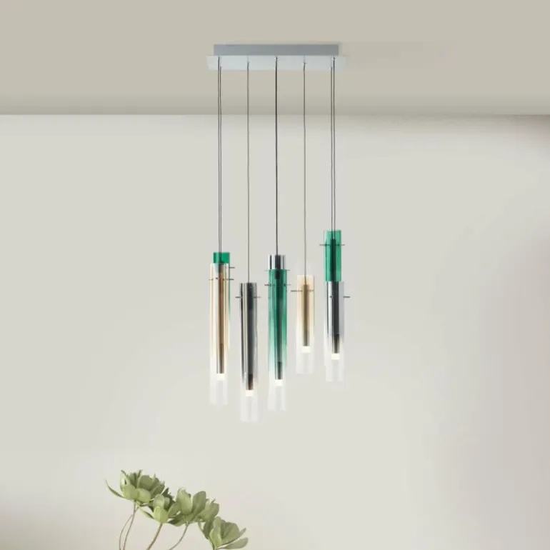 Suspension Brilliant Inez LED Argenté, 8 lumières