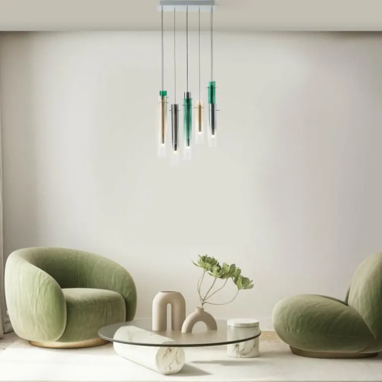 Suspension Brilliant Inez LED Argenté, 8 lumières