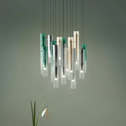 Suspension Brilliant Inez LED Argenté, 14 lumières