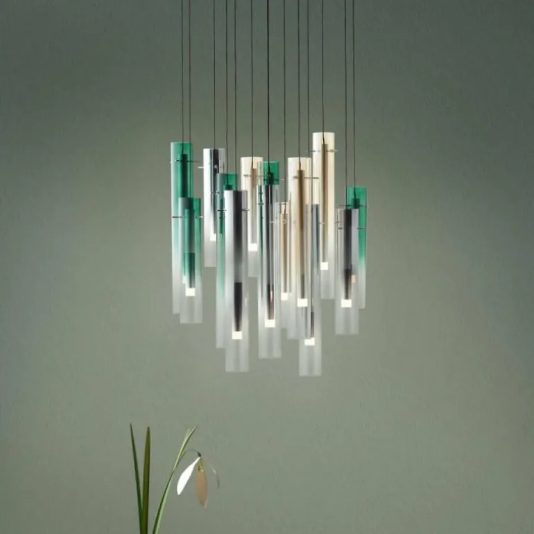 Suspension Brilliant Inez LED Argenté, 14 lumières