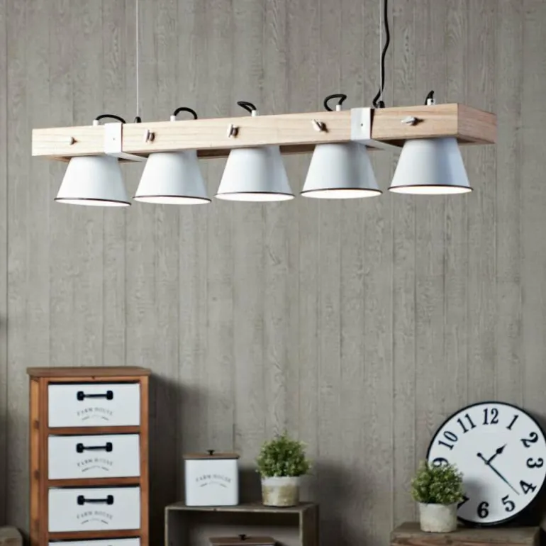 Suspension Brilliant Plow Bois foncé, Blanc, 5 lumières