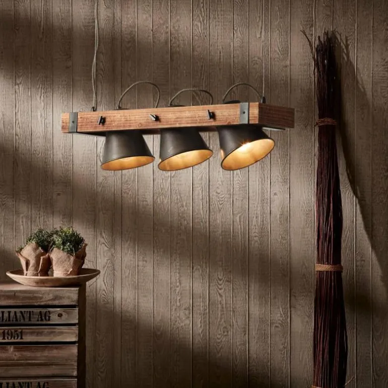 Suspension Brilliant Plow Bois foncé, Noir, 3 lumières